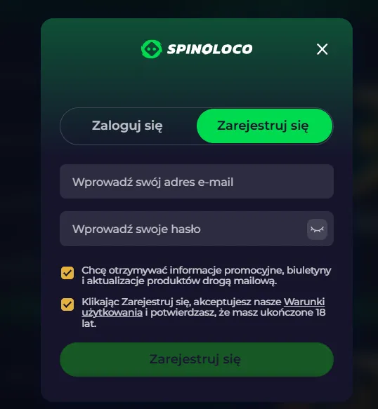 Jak założyć konto w Spinoloco Casino?